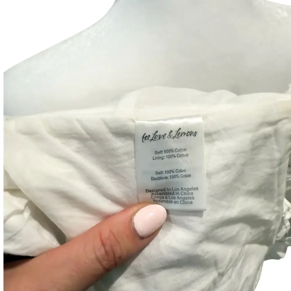 FOR LOVE & LEMONS Rainey Crop Top IVORY XS Eyelet Puff Sleeve Lace-Up - Picture 9 of 9